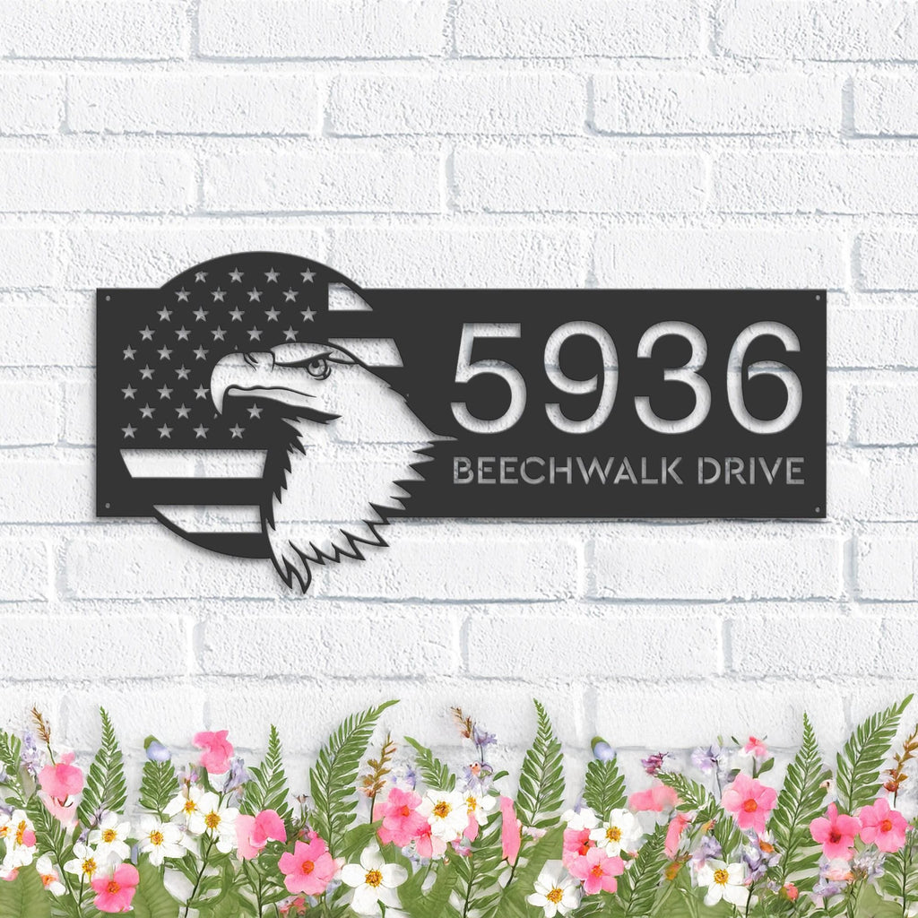 Custom Metal USA eagle with flag patriotic Metal Address Sign, House number, Outdoor Number Signage, Yard Sign Address Plate