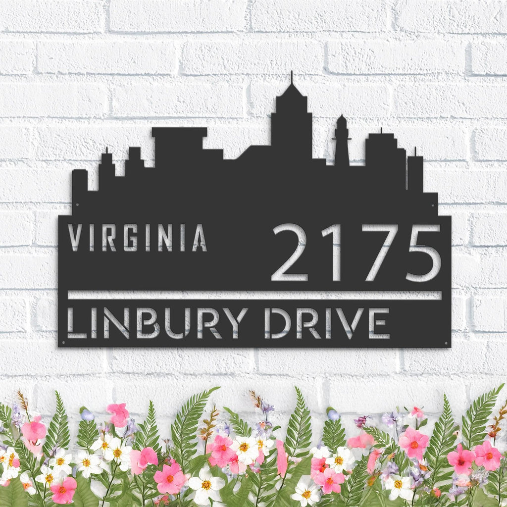 Custom Metal Virginia city skyline Metal Address Sign Hanging Address Plaque house number Yard Outdoor Sign