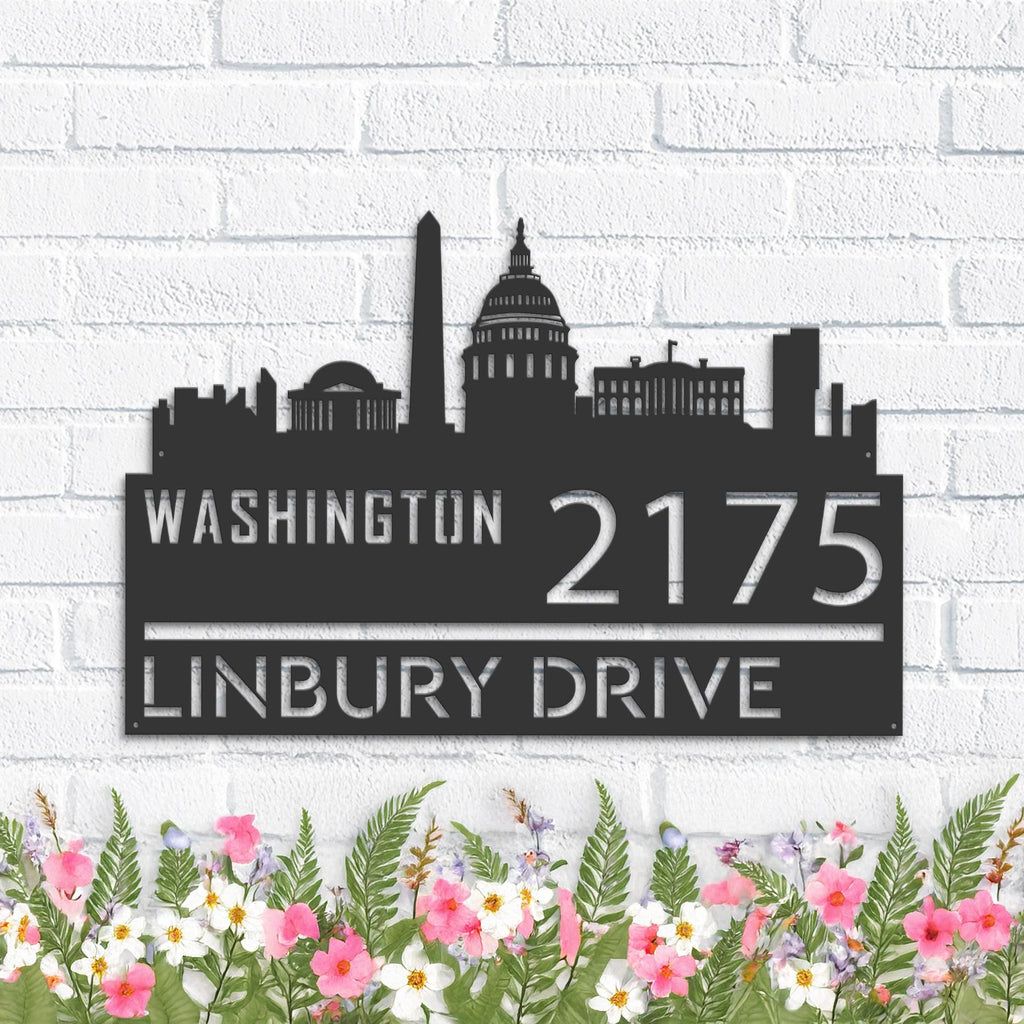 Custom Metal Washington city skyline Metal Address Sign Hanging Address Plaque house number Yard Outdoor Sign