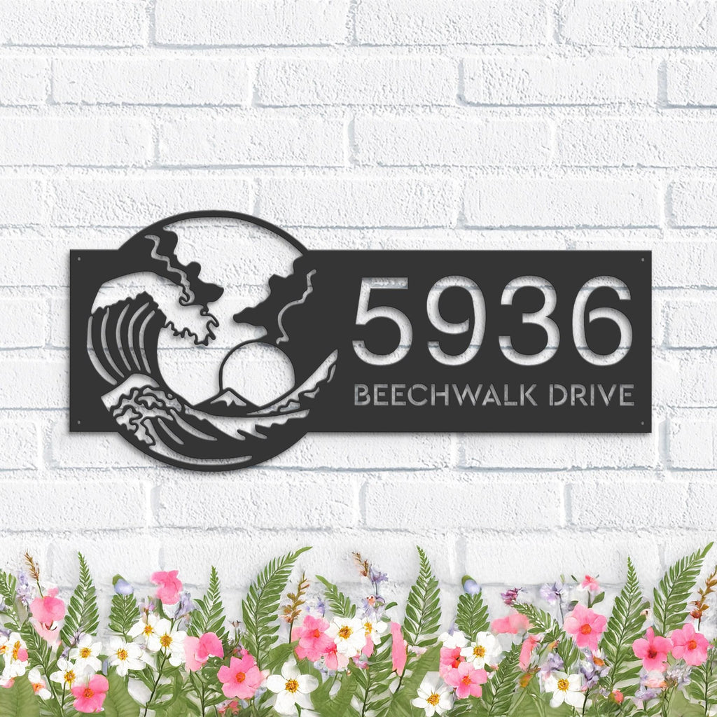 Custom Metal Waves Metal Address Sign, House number, Outdoor Number Signage, Yard Sign Address Plate