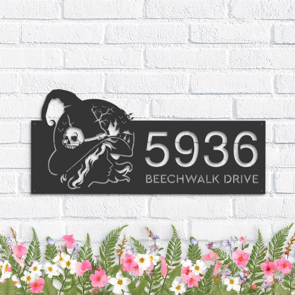 Custom Metal Witch haunted house halloween Metal Address Sign House number Hanging Address Plaque Yard Outdoor Sign