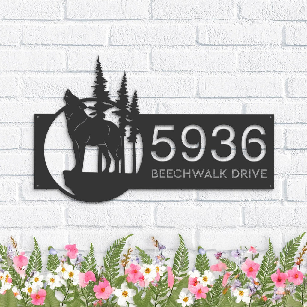 Custom Metal Wolf wild life mountain forest Metal Address Sign, House number, Outdoor Number Signage, Yard Sign Address Plate