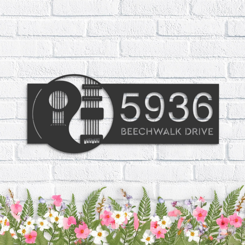 Custom Metal Yin Yang Guitar guitarist player Metal Address Sign, House number, Outdoor Number Signage, Yard Sign Address Plate