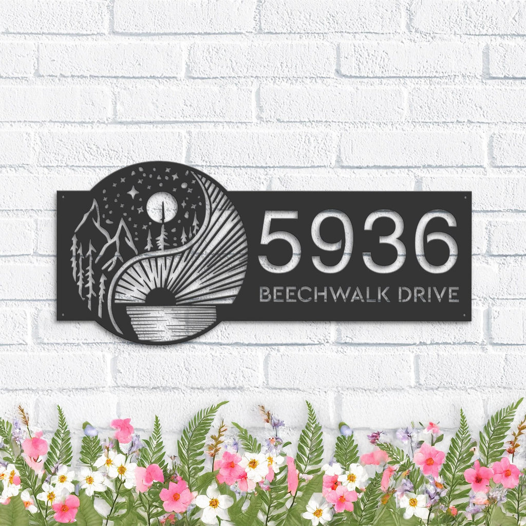 Custom Metal Yin Yang sun and moon Metal Address Sign, House number, Outdoor Number Signage, Yard Sign Address Plate