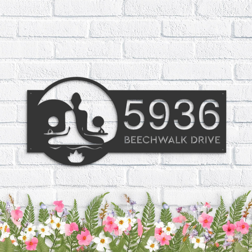 Custom Metal Yin Yang Yoga Namaste Metal Address Sign, House number, Outdoor Number Signage, Yard Sign Address Plate