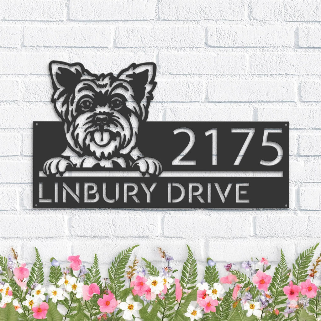 Custom Metal Yorkshire Dog Cute puppy Metal Address Sign House number Hanging Address Plaque Yard Sign Outdoor decor