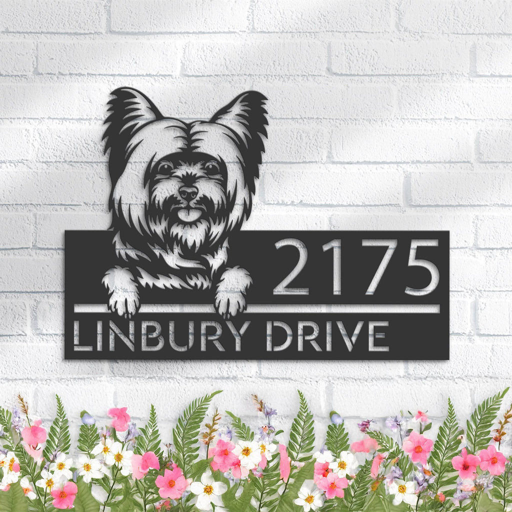 Custom Metal Yorkshire Terrier dog Puppy Metal Address Sign House number Hanging Address Plaque Yard Sign Outdoor decor