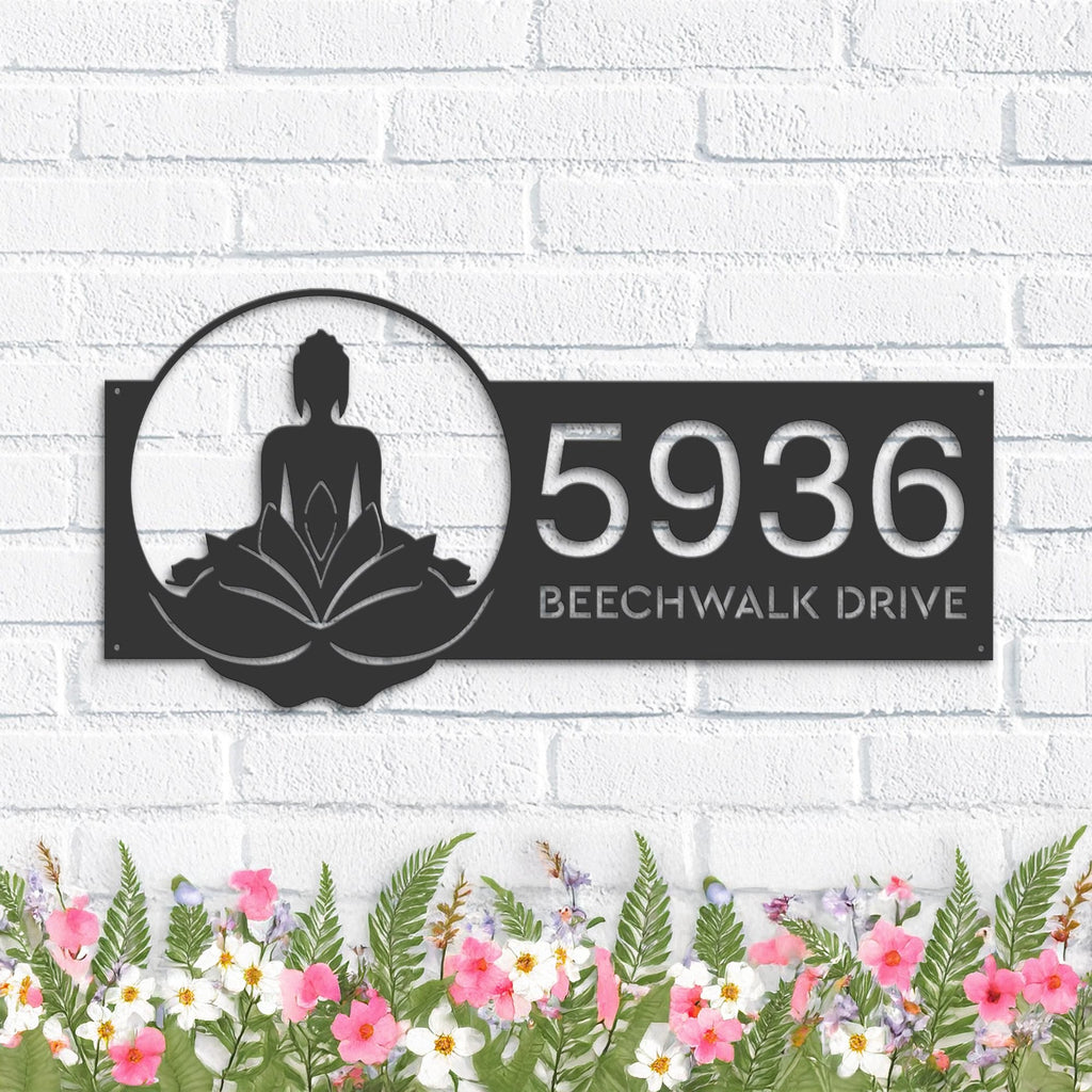 Custom Metal Zen Lotus Buddha Metal Address Sign, House number, Outdoor Number Signage, Yard Sign Address Plate