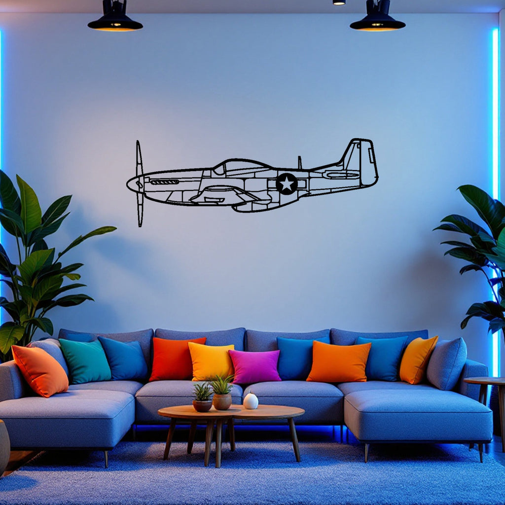 P-51 Mustang Airplane Silhouette Metal Wall Art, Metal Aircraft Silhouette, Aviation Wall Decor, Aviator Decor