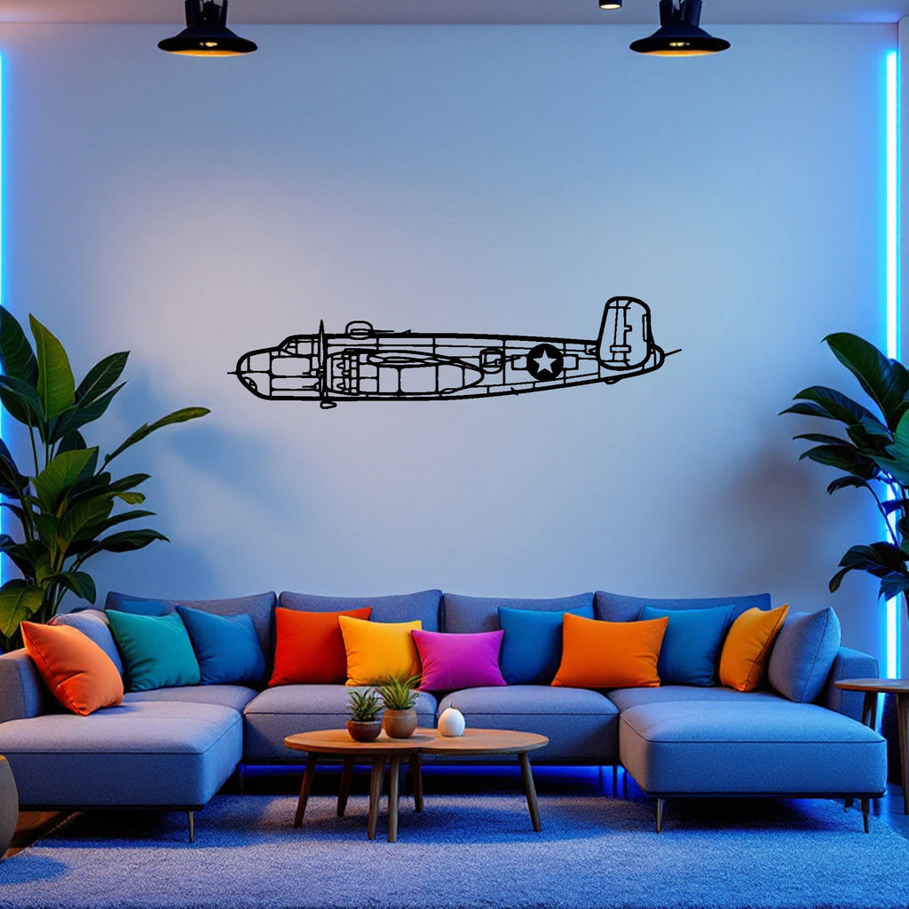 B-25H Airplane Silhouette Metal Wall Art, Metal Aircraft Silhouette, Aviation Wall Decor, Aviator Decor