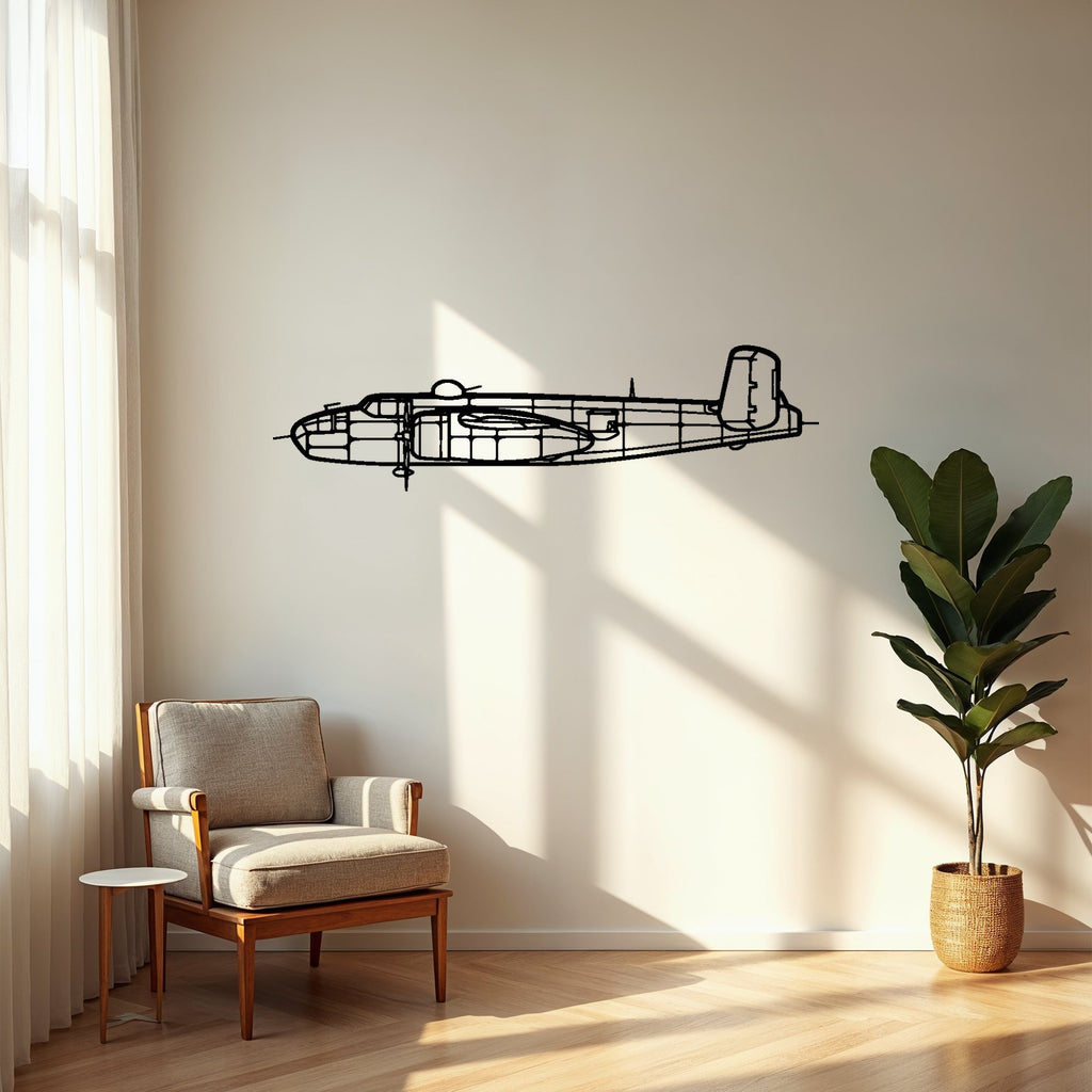 B25J Airplane Silhouette Metal Wall Art, Metal Aircraft Silhouette, Aviation Wall Decor, Aviator Decor