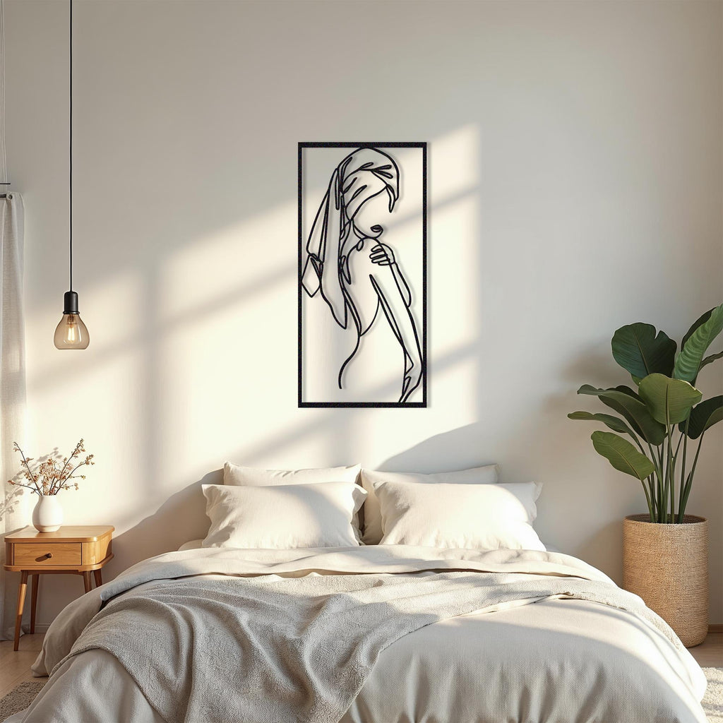 Shower Girl Lineart Metal Wall Decor, Line Art Girl Metal Wall Decor, indoor Outdoor Decor