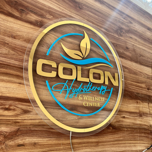 Custom Neon Sign For Business Decor | Clear Acrylic Gold Mirror Sign