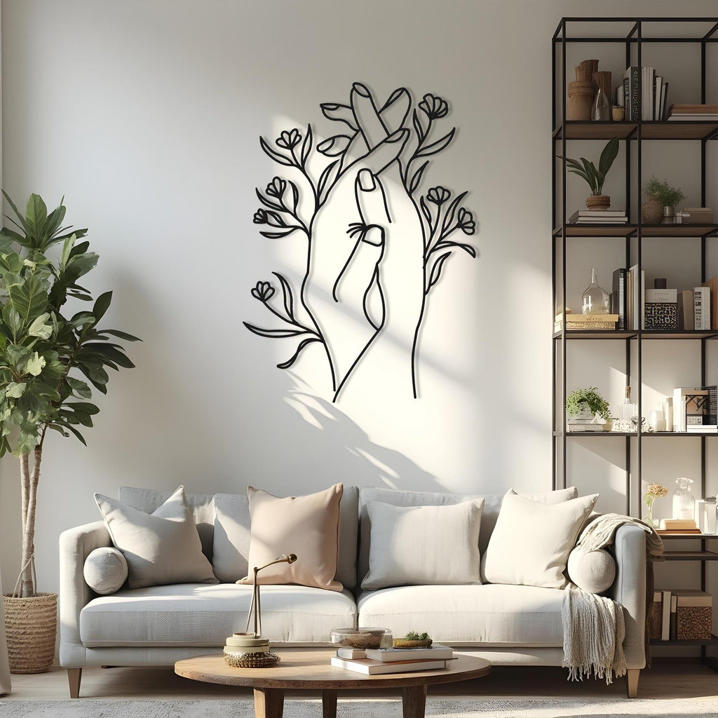 Flower Hands Line Art Metal Wall Decor, Line Art Girl Metal Wall Decor, indoor Outdoor Decor