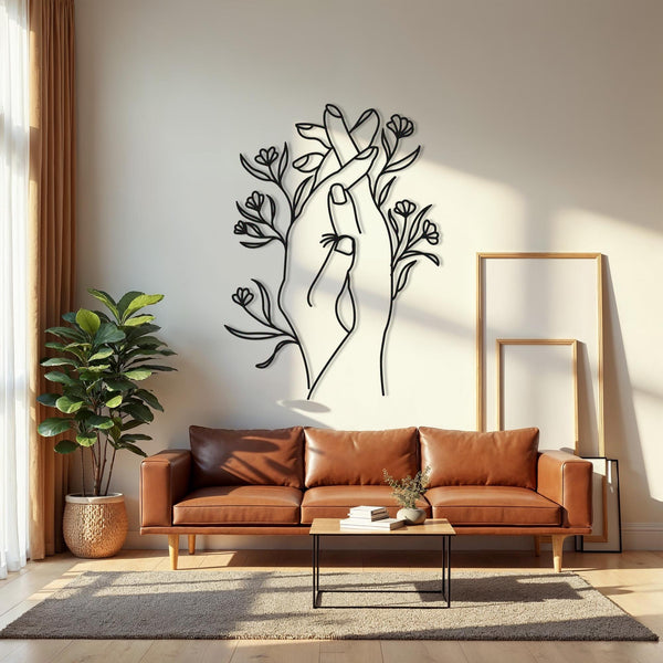 Flower Hands Line Art Metal Wall Decor, Line Art Girl Metal Wall Decor, indoor Outdoor Decor