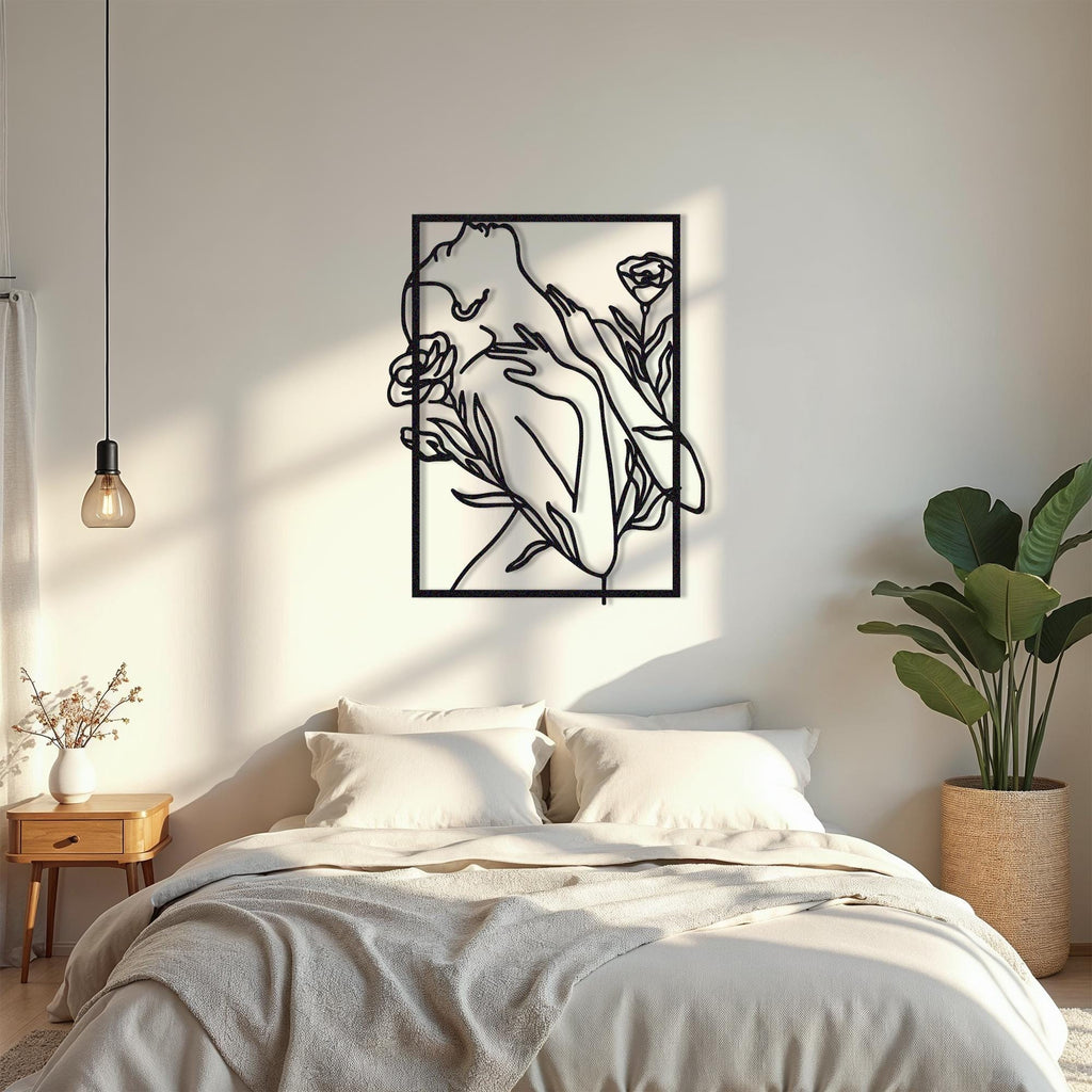 Floral Girl Lineart Metal Wall Decor, Woman Metal Wall Art, Bathroom Wall Decor, Metal Line Art, Bedroom Wall Decor, Wall Sculpture Art