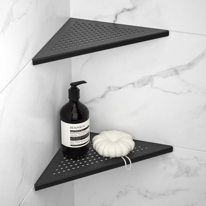 Corner Shower Shelf 10" Black Stainless Steel Slot Design Recessed Corner Shelves Bathroom Shower Shelf for Tiled Wall, No Drilling, 2 Pack