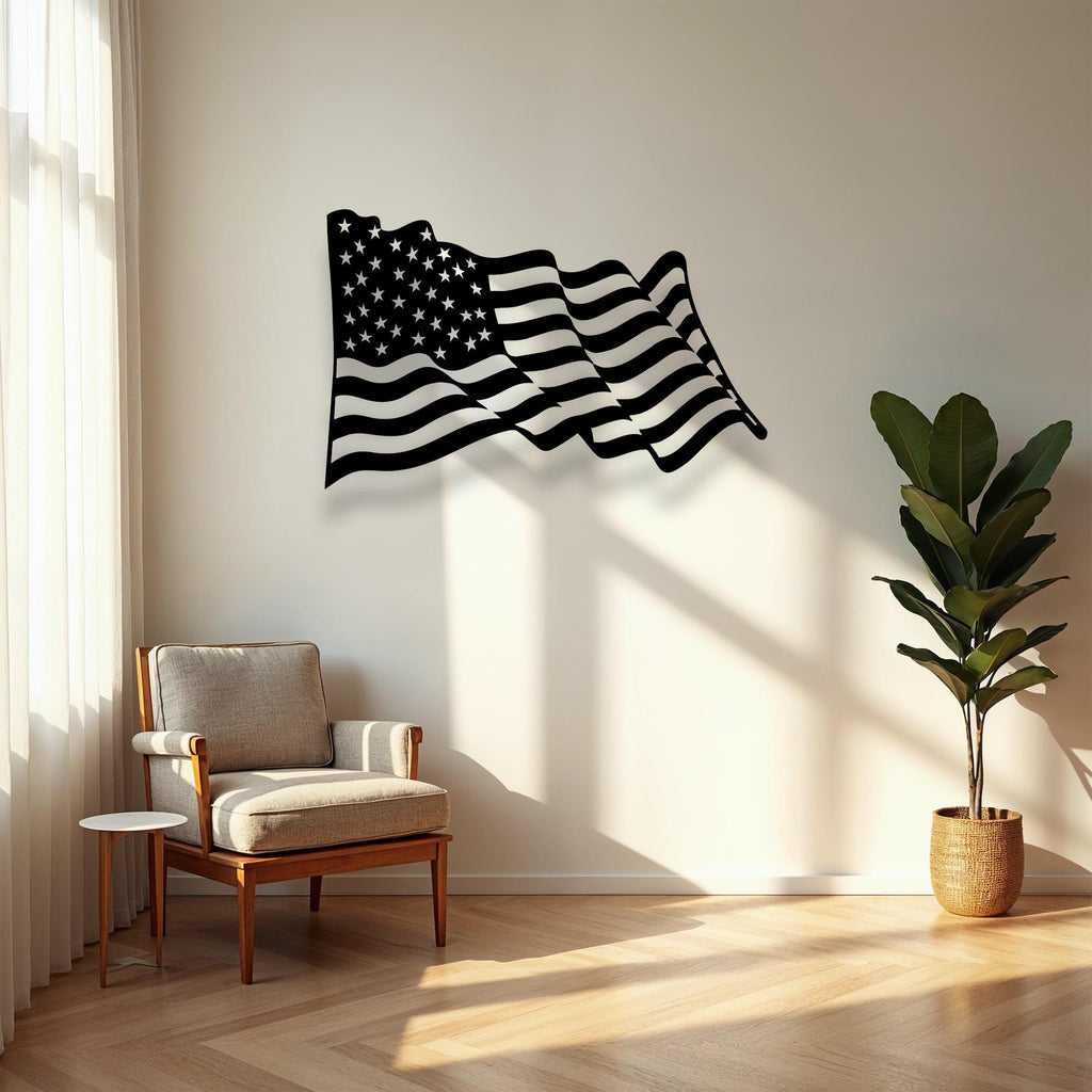 American Flag Metal Wall Art, Flag Metal Wall Art, Livingroom Wall Decor, Metal Line Art, Bedroom Wall Decor, Wall Sculpture