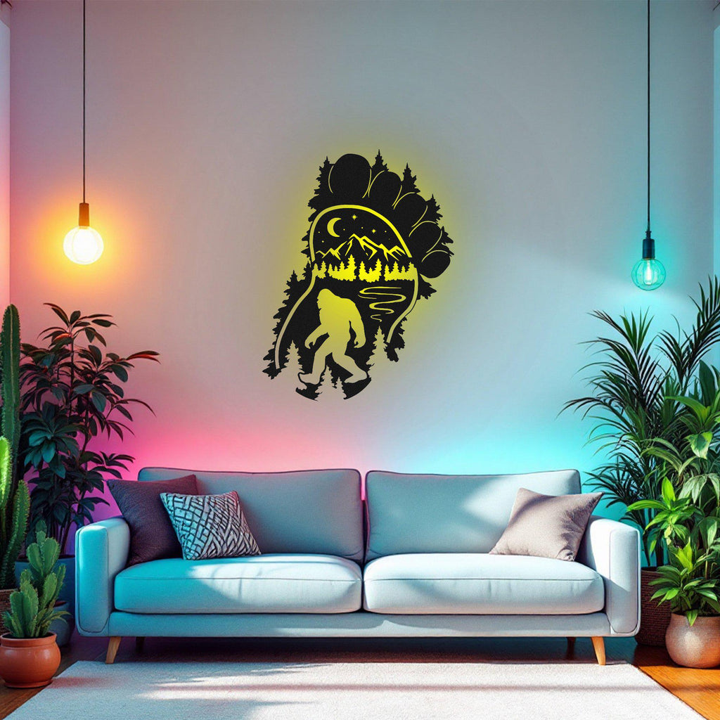 Bigfoot Wild Monster Metal Wall Art With Led Light, Bigfoot Bigfoot Wild Monster Metal Sign Decoration For Room, Bigfoot Metal Led Decor