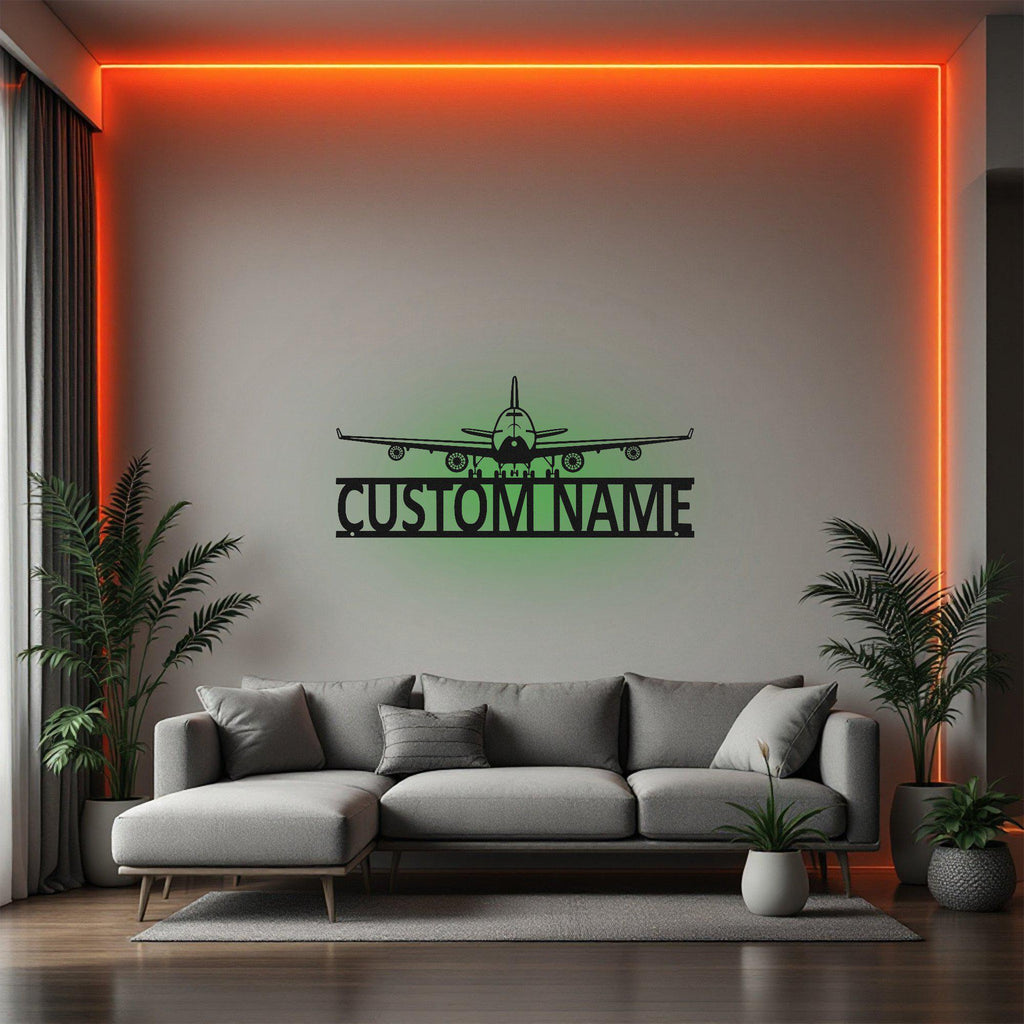 Custom Airplane Metal Wall Art With Led Light, Personalized Pilot Name Sign Decoration For Room, Airplane Metal Led Decor, Custom Airplane