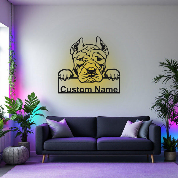 Custom American Bully Metal Wall Art With Led Light, Personalized American Bully Name Sign Decoration For Dog Room,American Bully Home Decor