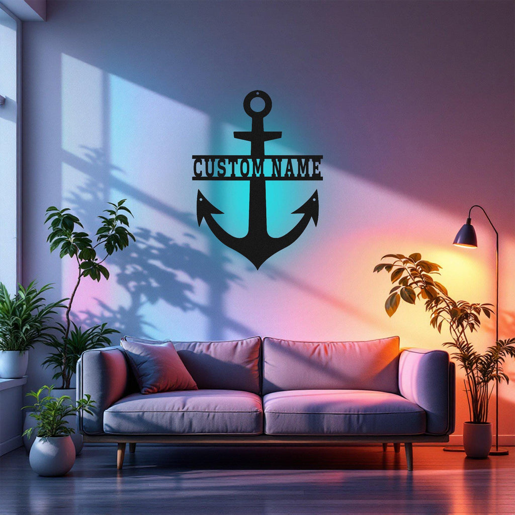 Custom Anchor Metal Wall Art With Led Light, Personalized Anchor Name Sign Decoration For Room, Anchor Metal Led Decor, Custom Anchor Sign