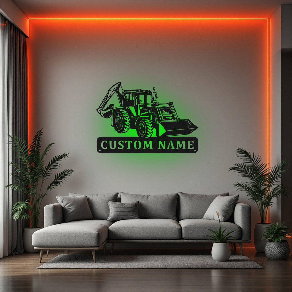 Custom Backhoe Truck Metal Wall Art With Led Light, Personalized Backhoe Trucker Name Sign Decoration For Room,Backhoe Truck Metal Led Decor