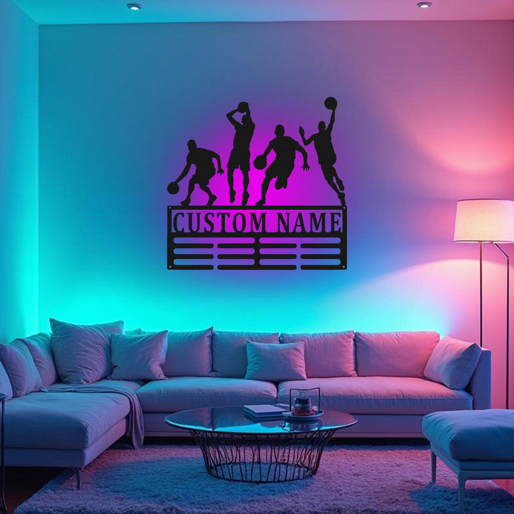 Custom Baseball Skull Metal Wall Art With Led Light, Personalized Baseball Player Name Sign Decoration For Room, Baseball Metal Led Decor