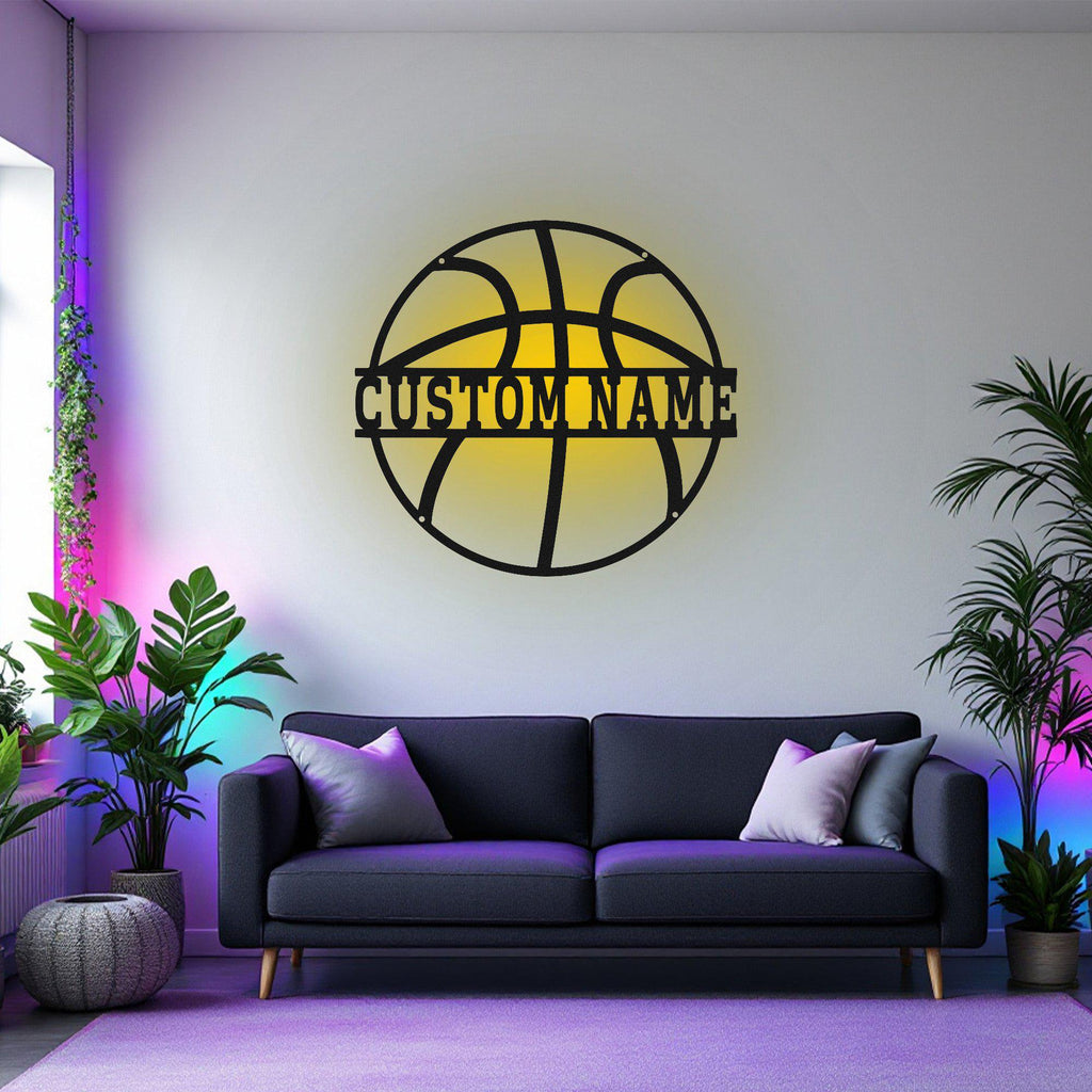 Custom Basketball Metal Wall Art With Led Light, Personalized Basketball Player Name Sign Decoration For Room, Basketball Metal Led Decor