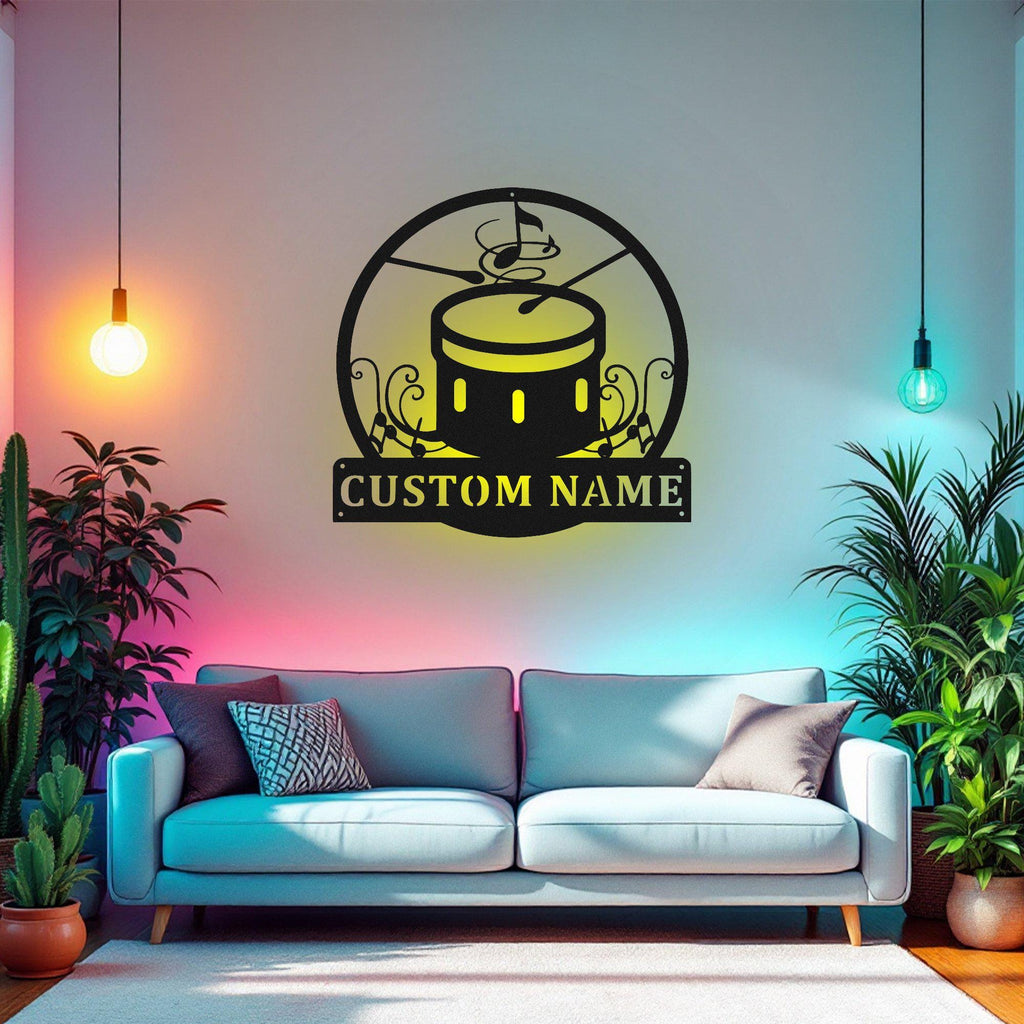 Custom Bass Drum Metal Wall Art With Led Light, Personalized Bass Drum Name Sign Decoration For Room, Bass Drum Home Decor, Custom Bass Drum