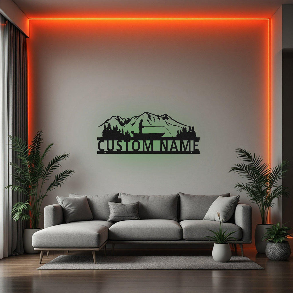 Custom Boat Fishing Metal Sign, Personalized Boat Fisher Name Sign Decoration For Room, Boat Fishing Metal Led Decor