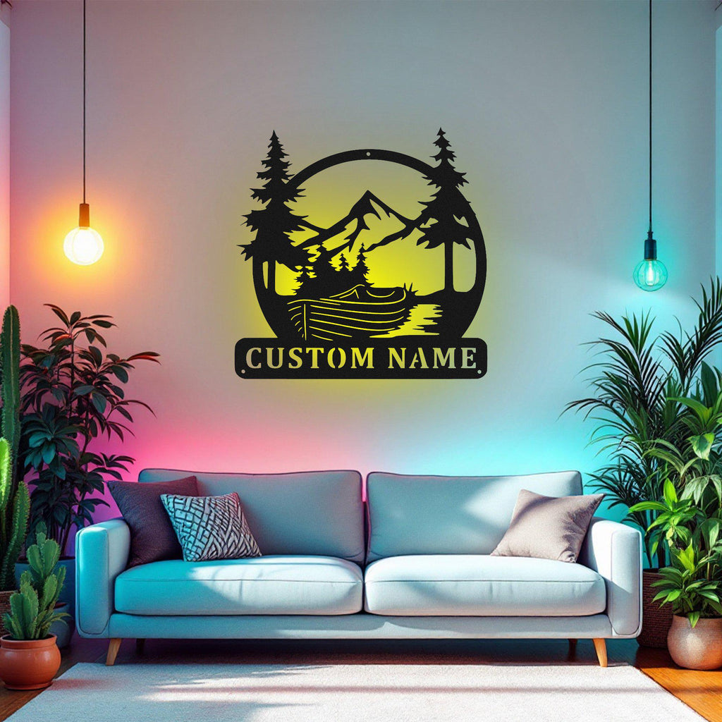 Custom Boat Fishing Metal Sign, Personalized Boat Fisher Name Sign Decoration For Room, Boat Fishing Metal Led Decor