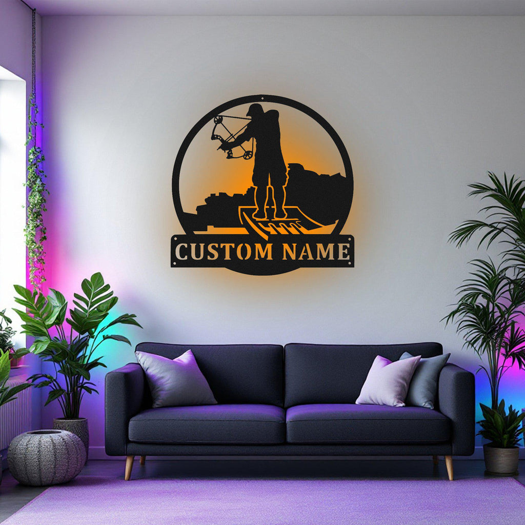 Custom Bowfishing Metal Wall Art With Led Light, Personalized Bowfishing Name Sign Decoration For Room, Bowfishing Metal Home Decor