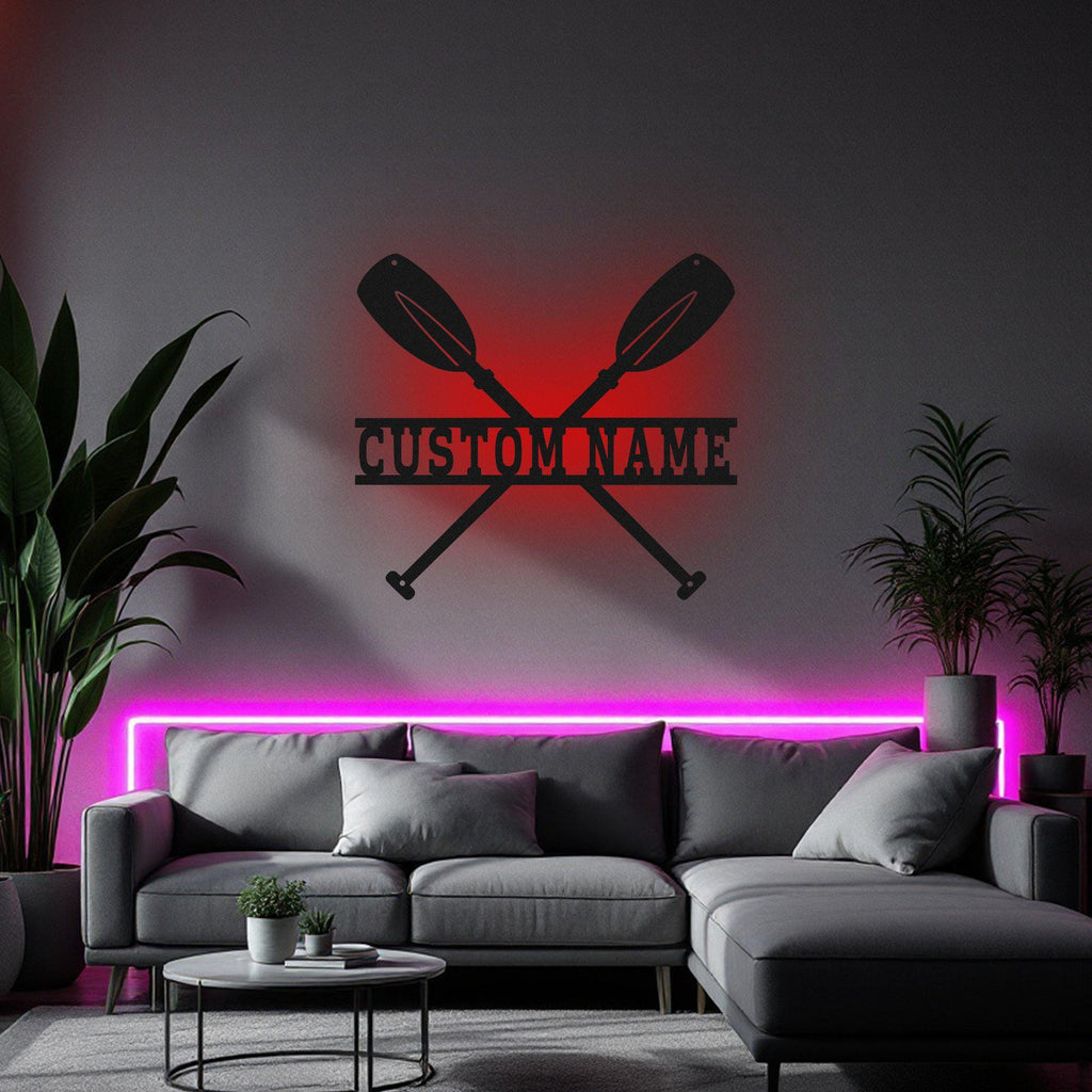 Custom Canoe Paddles Metal Wall Art With Led Light, Personalized Canoe Player Name Sign Decoration For Room, Canoe Metal Led Decor