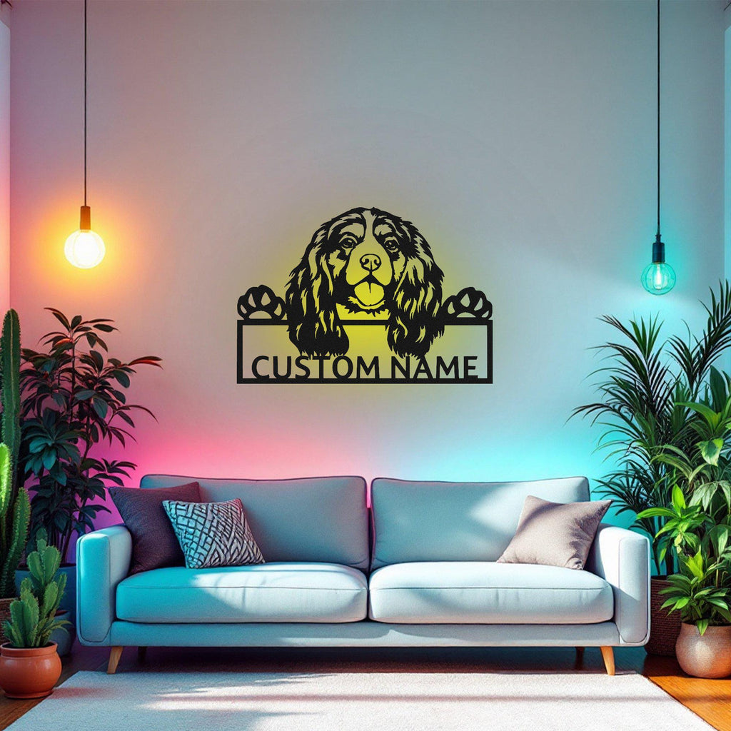 Custom Cavalier Spaniel Metal Wall Art With Led Light, Personalized Cavalier Spaniel Dog Name Sign Decoration For Pet Room, Cavalier Spaniel