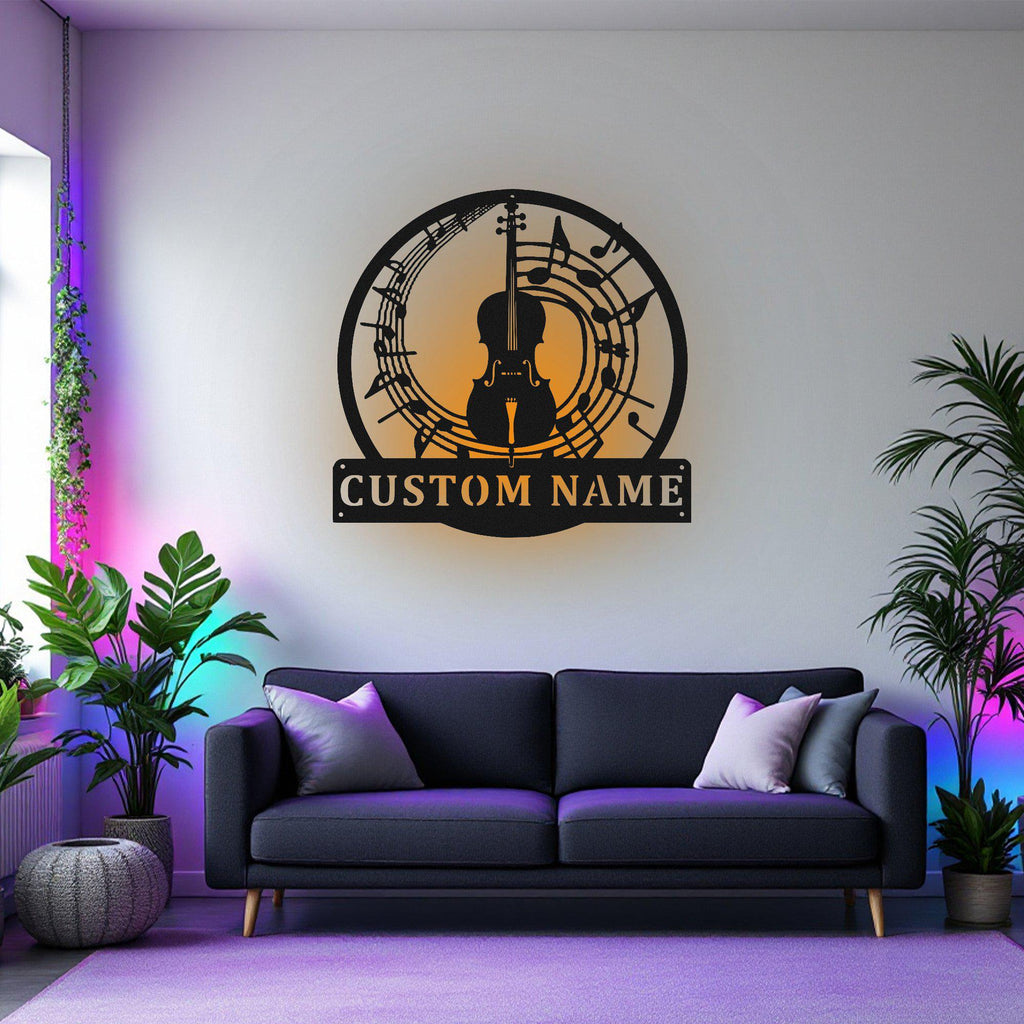 Custom Cello Musical instrument Metal Wall Art With Led Light, Personalized Cello Teacher Name Sign Decoration For Room, Cello Home Decor