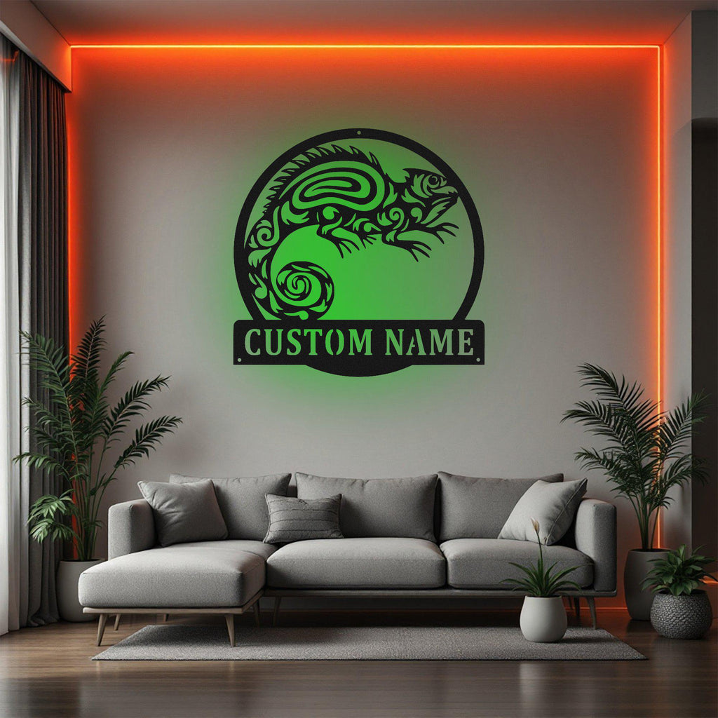 Custom Chameleon Metal Wall Art With Led Light, Personalized Chameleon Name Sign Decoration For Room, Chameleon Metal Led Decor, Chameleon