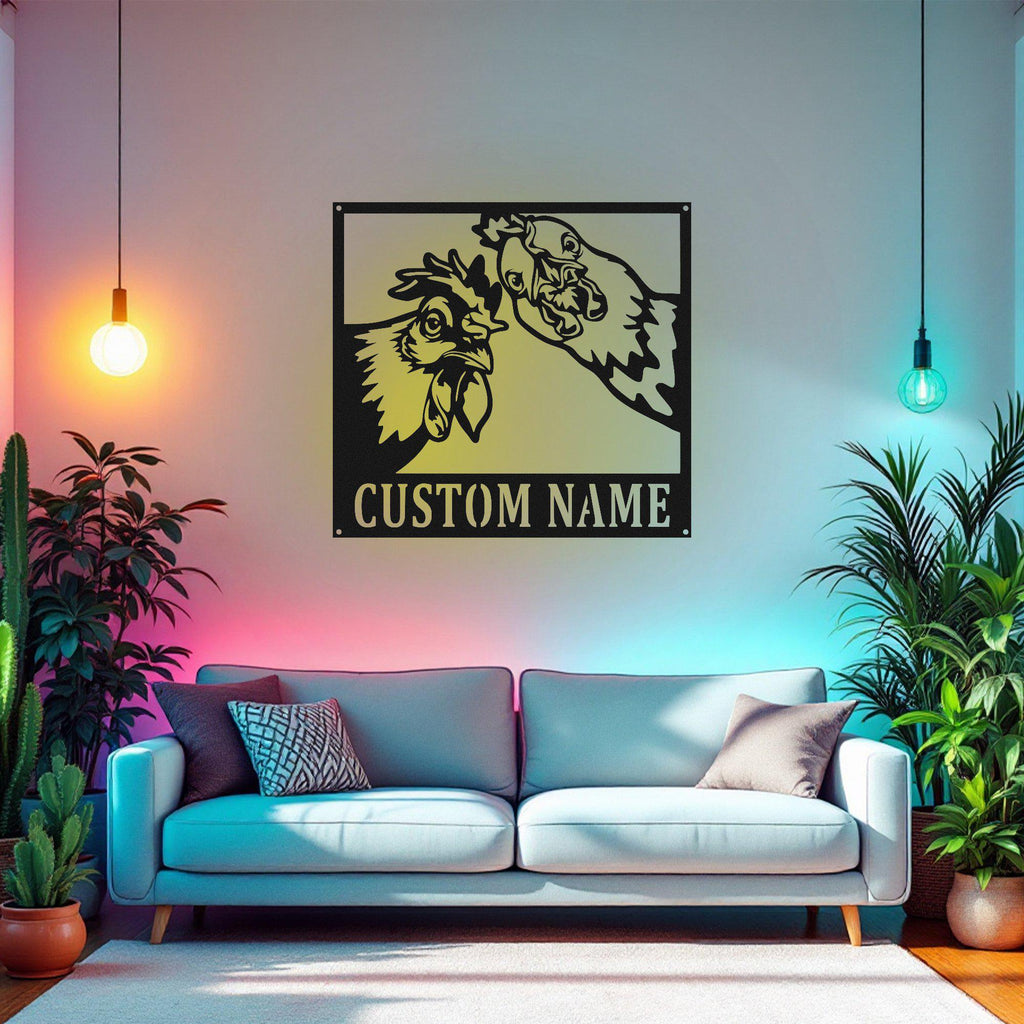Custom Chicken Farm Metal Wall Art With Led Light, Personalized Chicken Farm Name Sign Decoration For Room, Chicken Farm Metal Led Decor