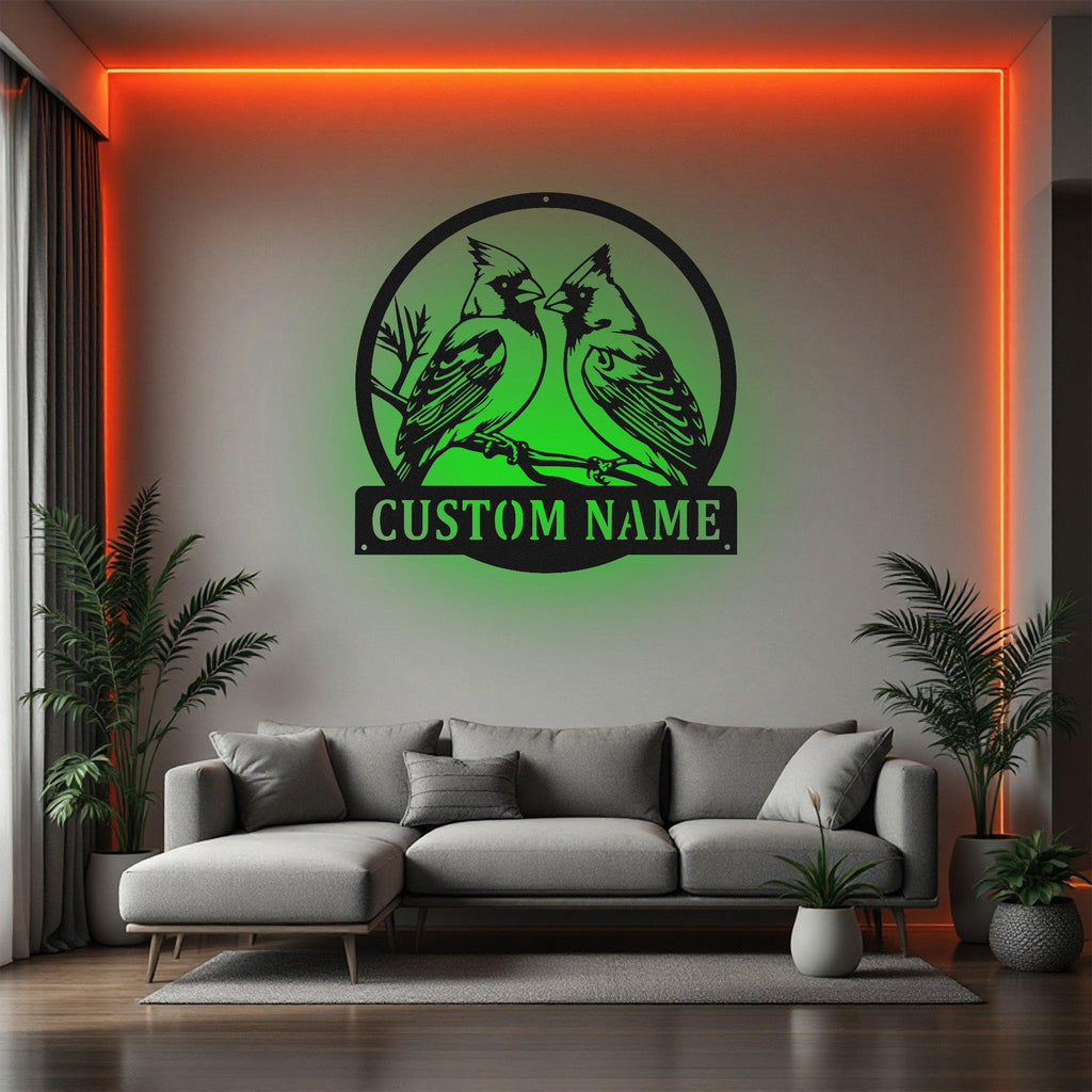 Custom Couple Cardinal Bird Metal Sign, Personalized Cardinal Bird Name Sign Decoration For Room, Cardinal Metal Led Decor