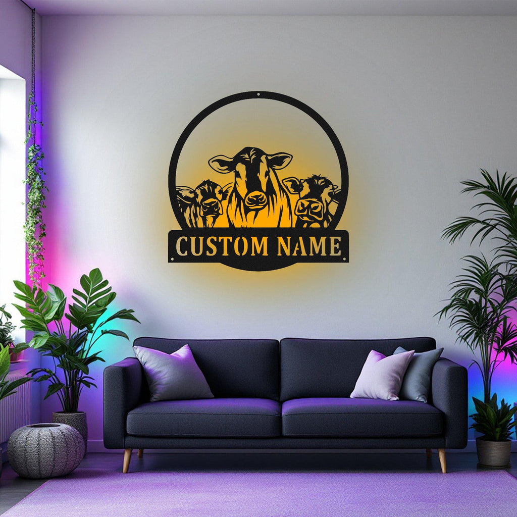 Custom Cow Farm Metal Sign, Personalized Cow Farm Name Sign Decoration For Room, Cow Farm Metal Led Decor, Cow Farmer Gift