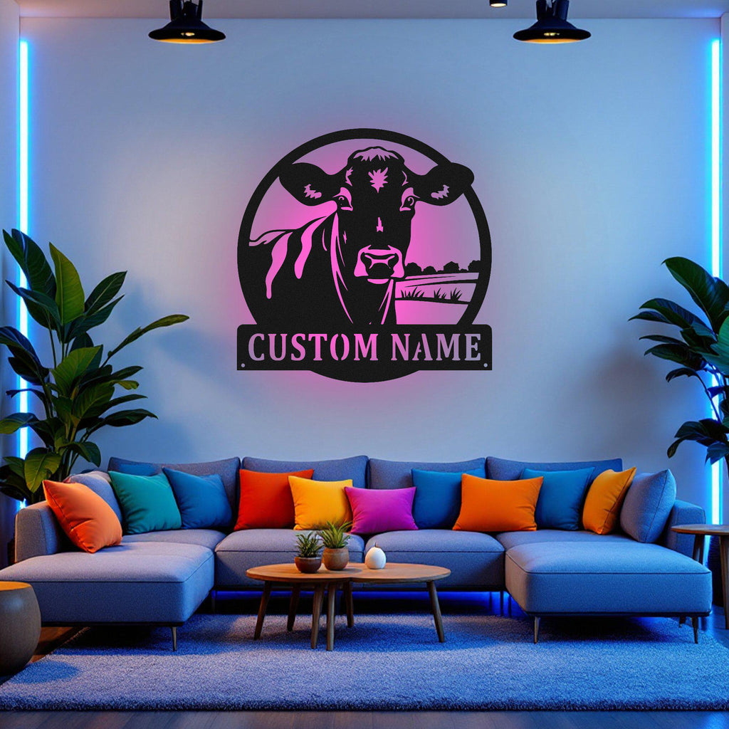 Custom Cow Farm Metal Sign, Personalized Cow Farm Name Sign Decoration For Room, Cow Farm Metal Led Decor, Cow Farmer Gift