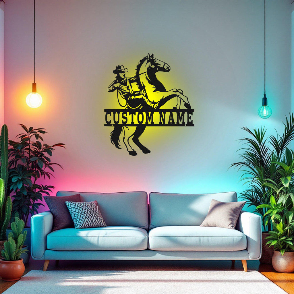 Custom Cowboy Metal Wall Art With LED Light, Personalized Cowboy Name Sign Decoration For Room, Cowboy Metal Decor, Custom Cowboy Sign
