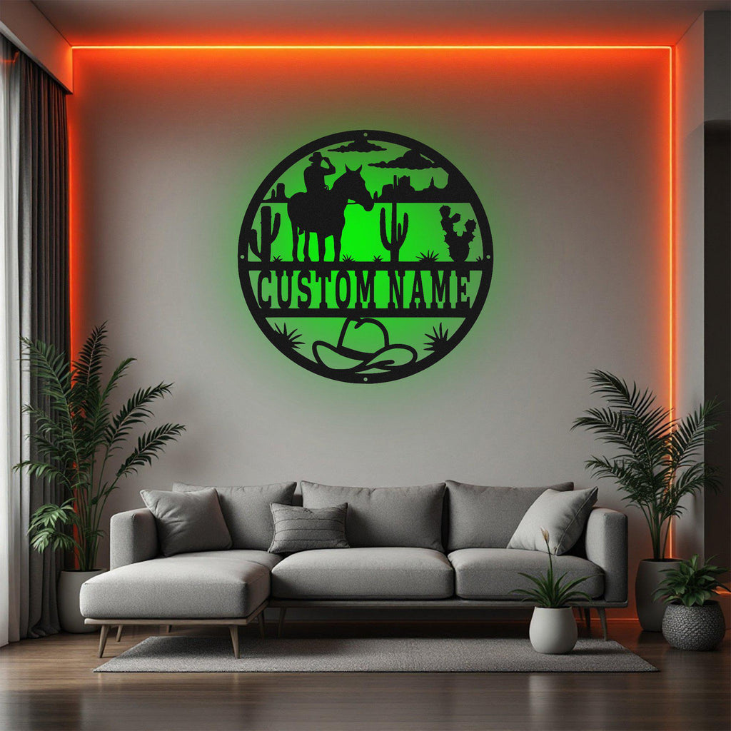 Custom Cowboy Metal Wall Art With Led Light, Personalized Cowboy Name Sign Decoration For Room, Cowboy Metal Led Decor, Custom Cowboy Sign