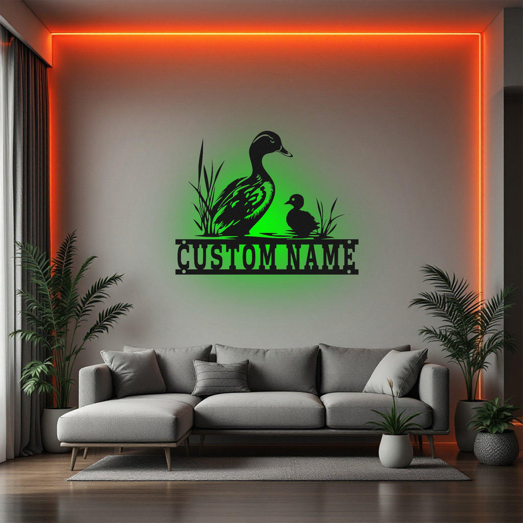 Custom Duck Metal Sign, Personalized Duck Name Sign Decoration For Room, Duck Metal Led Decor, Custom Duck Name Metal Sign