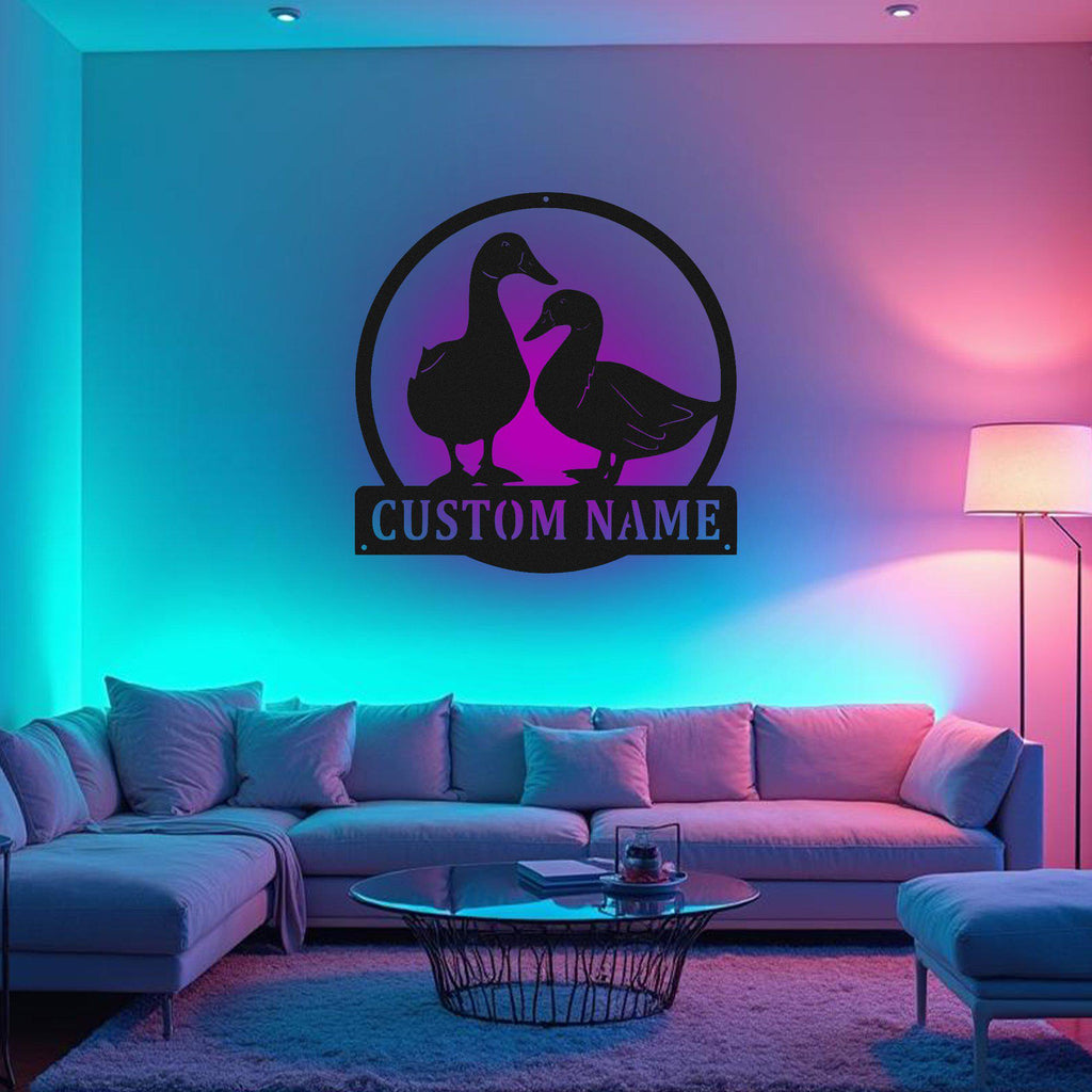 Custom Duck Metal Sign, Personalized Duck Name Sign Decoration For Room, Duck Metal Led Decor, Custom Duck Name Metal Sign