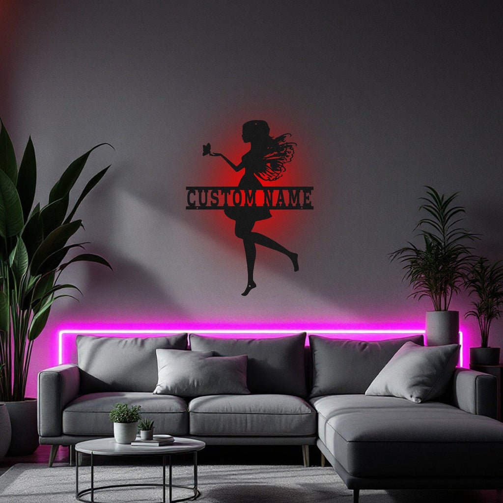 Custom Fairy Metal Wall Art With Led Light, Personalized Fairy Name Sign Decoration For Room, Fairy Metal Led Decor, Custom Fairy Metal Sign