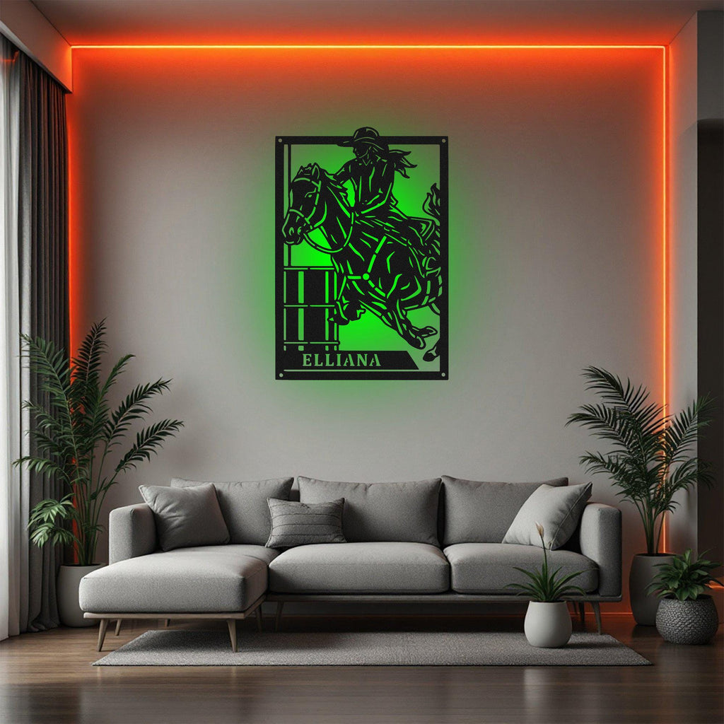 Custom Female Barrel Racing Signage Metal Sign, Personalized Barrel Racer Name Sign Decoration, Barrel Racing Metal Led Decor