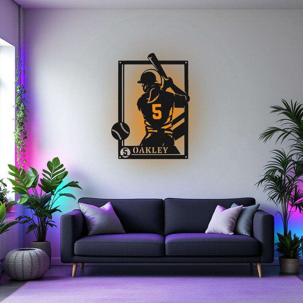 Custom Female Baseball Signage Metal Sign, Personalized Baseball Player Name Sign Decoration, Female Baseball Metal Led Decor