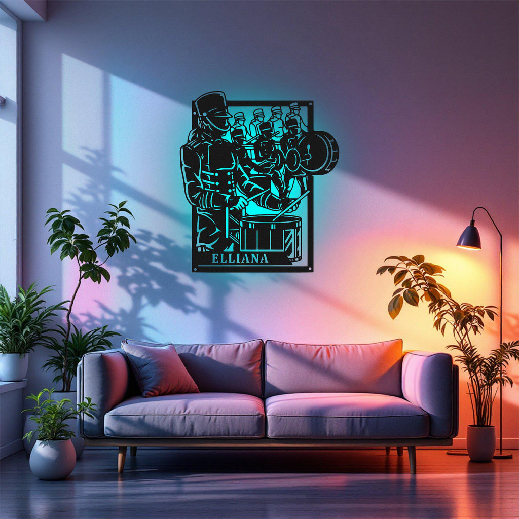 Custom Female Drumline Signage Metal Wall Art With Led Light, Personalized Drumline Team Name Sign Decoration, Drumline Metal Led Decor