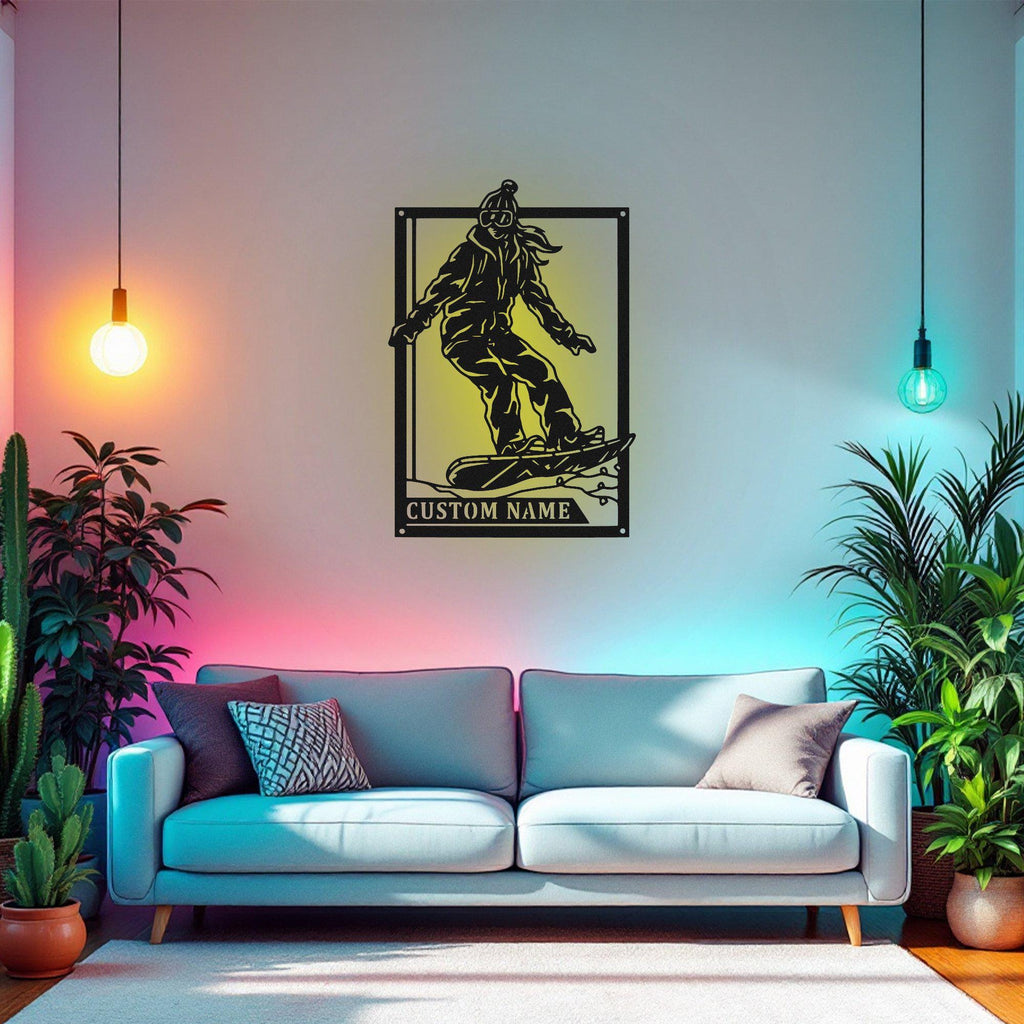 Custom Female Snowboarding Signage Metal Sign, Personalized Snowboarder Name Sign Decoration, Snowboarding Metal Led Decor